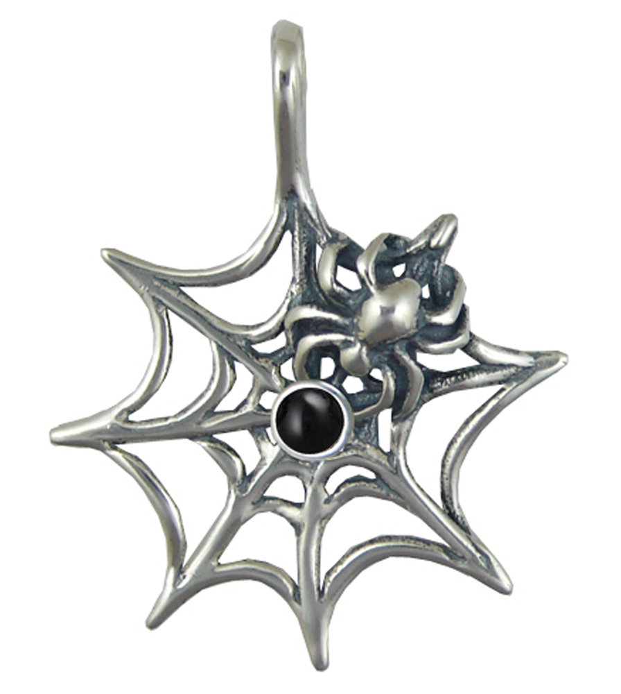 Sterling Silver Little Spider Weaving Pendant With Black Onyx